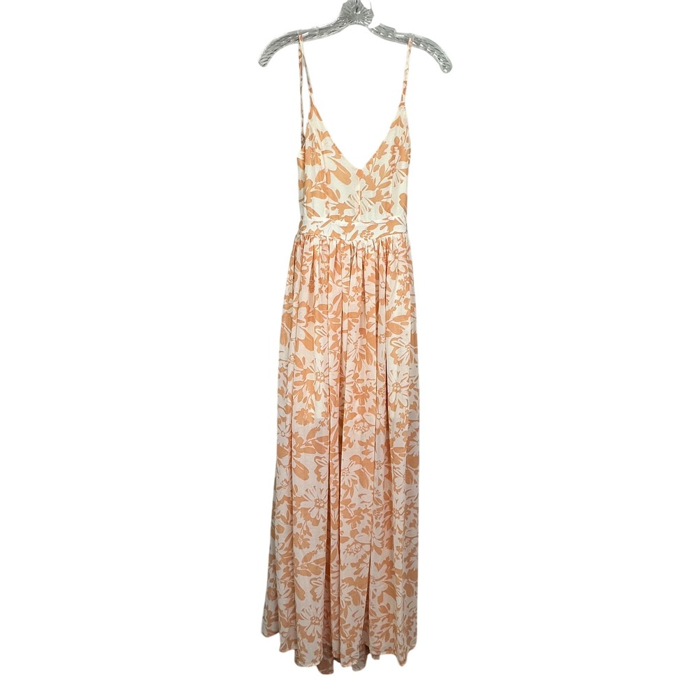 Pink Lily Orange Cream Floral Maxi Dress Small V-Neck Adjustable Straps Boho‎